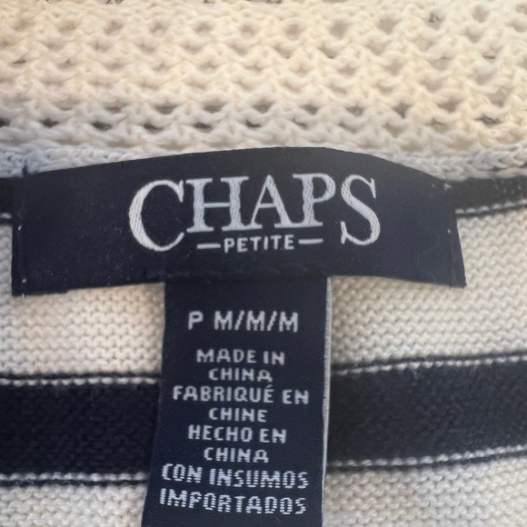 Chaps Ralph Lauren women petite knit stripe t-shirt with crochet collar - Picture 8 of 8